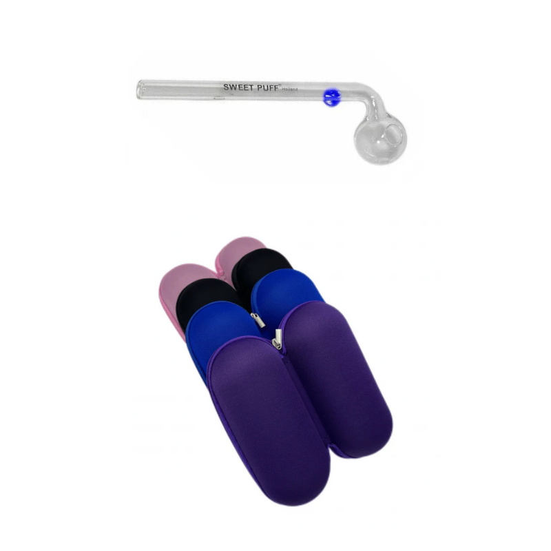 Sweet Puff Glass Pipe 13cm & Medium Case Bundle