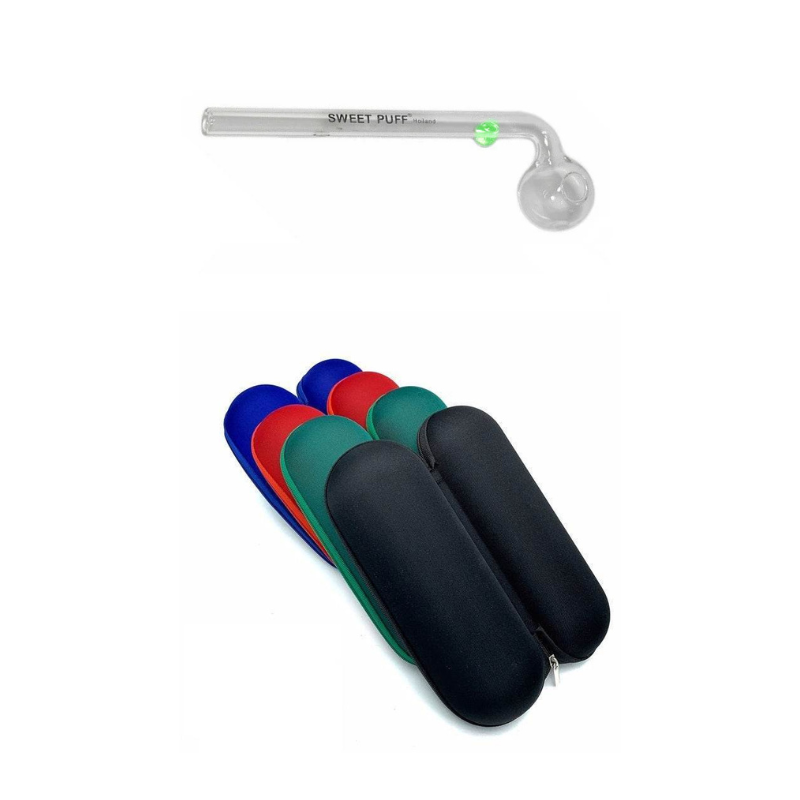 Sweet Puff Glass Pipe 15cm & Large Case Bundle