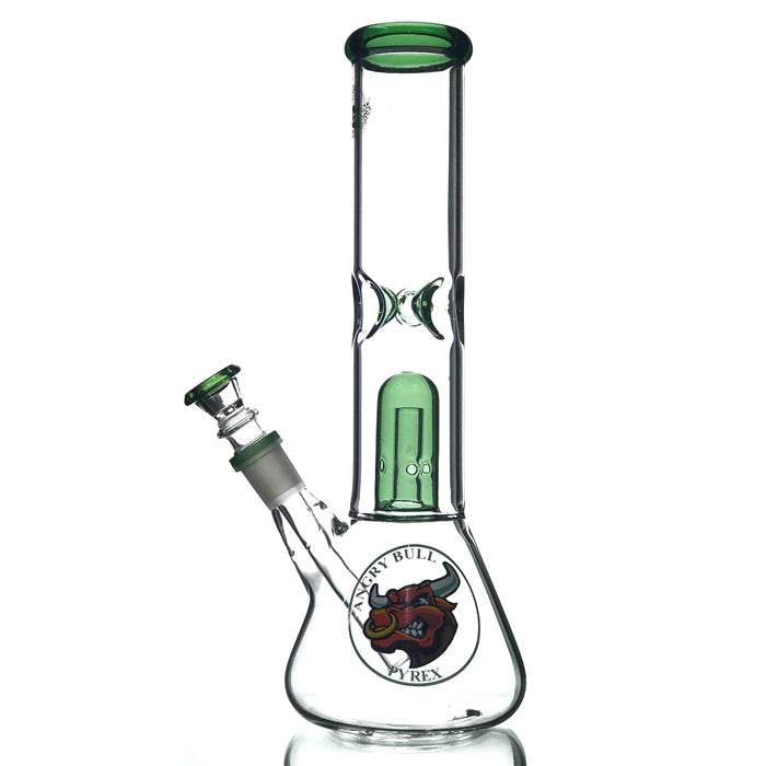 Agung Angry Bull Percolator Beaker Glass Bong 29cm Green - Bong Empire