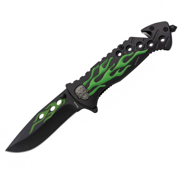 Albainox Skull Aluminum Handle Black Blade Folding Knife 12cm - Bong Empire