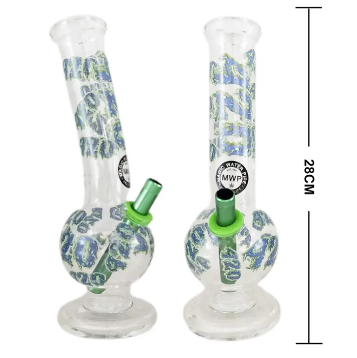 Medium Bubble Glass Bong - Blue Green Pattern 28cm
