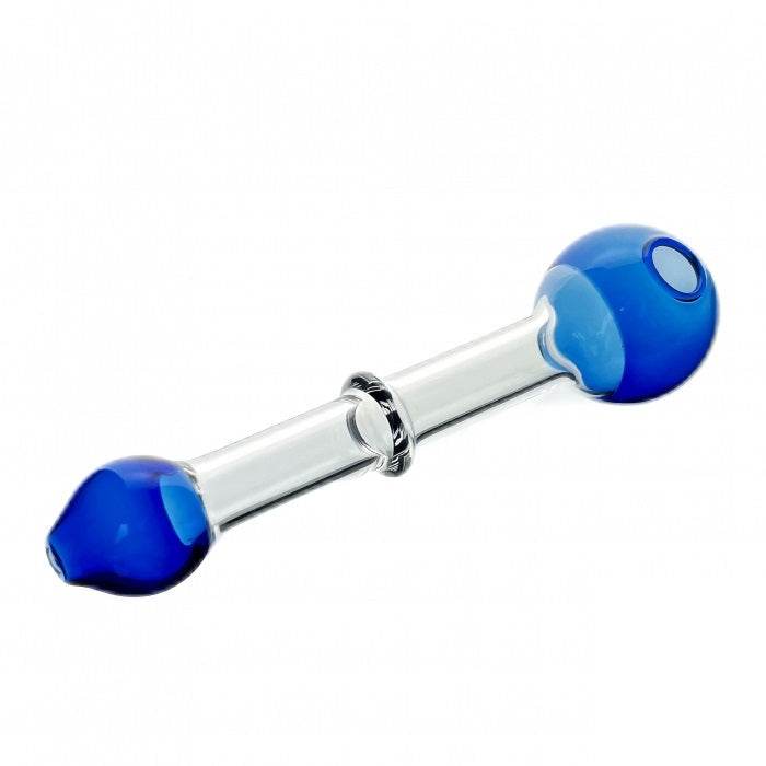 Annular Protrusion Straight Glass Pipe 12cm Blue - Bong Empire