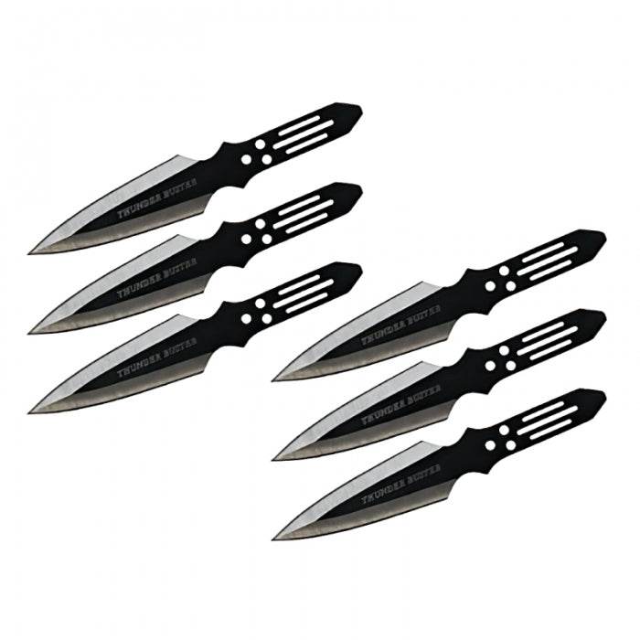 Buckshot Set Of 6 Black Large Throwing Knives 23cm - Bong Empire
