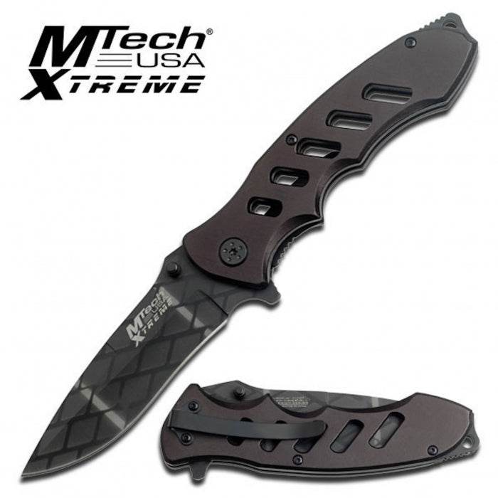 MTech Black Net Pattern On Blade Folding Knife 13cm - Bong Empire