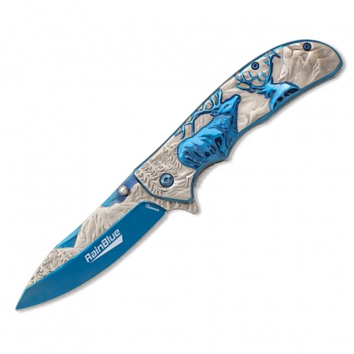 Albainox Rainblue Deer Titanium Coated Handle Folding Knife 12cm - Bong Empire