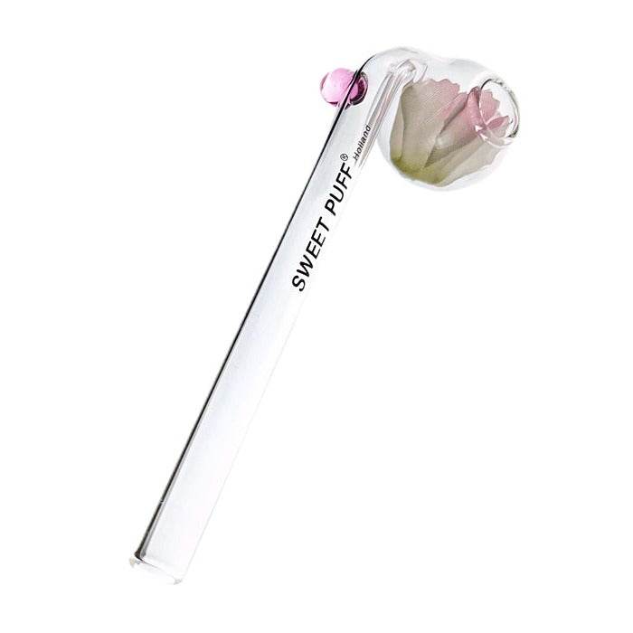 Clear Sweet Puff Glass Pipe Pink Balancer 13cm - Bong Empire