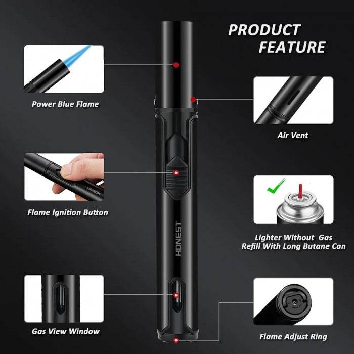 Honest Slim Jet Torch Lighter Refillable Butane 16cm - Bong Empire