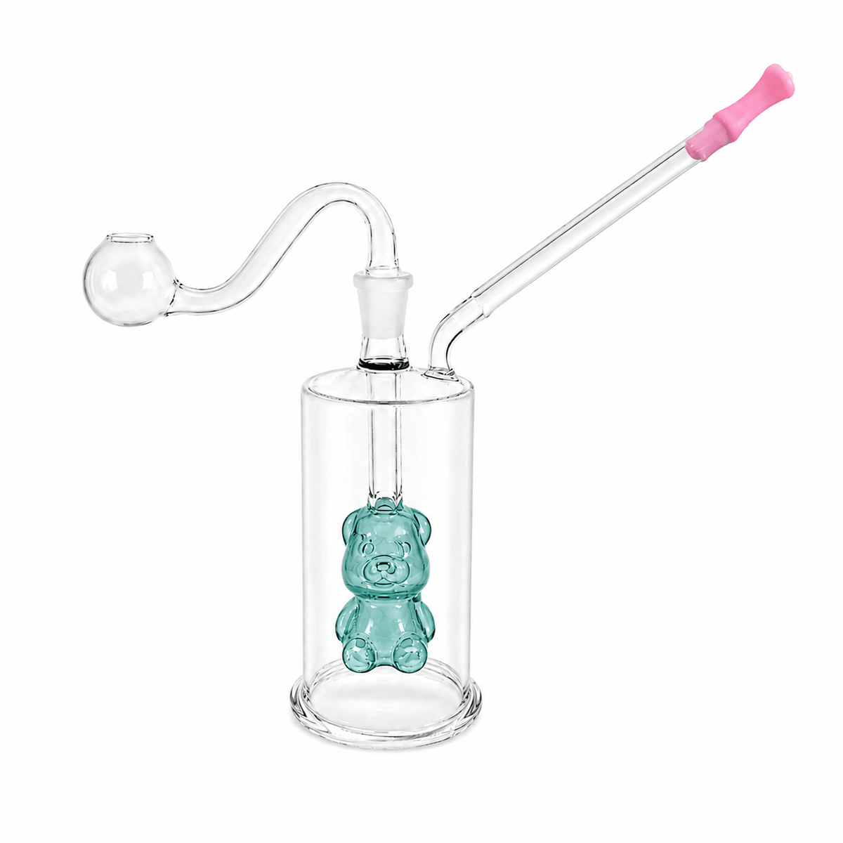 Internal Bear Glass Water Pipe 12cm Teal