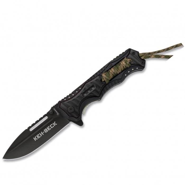 KEH BECK Black Camo Aluminium And ABS Wrapped Handle Folding Knife 13cm - Bong Empire
