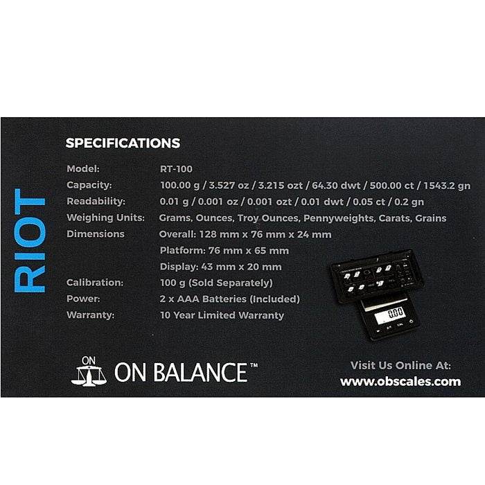 On Balance RIOT Digital Scales RT100 0.01g-100g - Bong Empire
