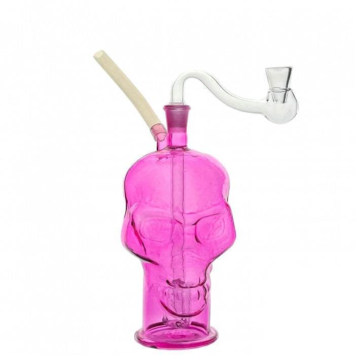 Pink Skull Glass Bubbler Water Pipe - Bong Empire