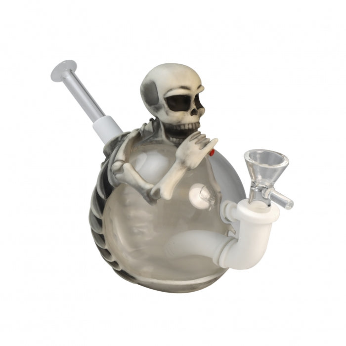 Skeleton Silicone & Glass Bong 15cm – Compact Skull Design
