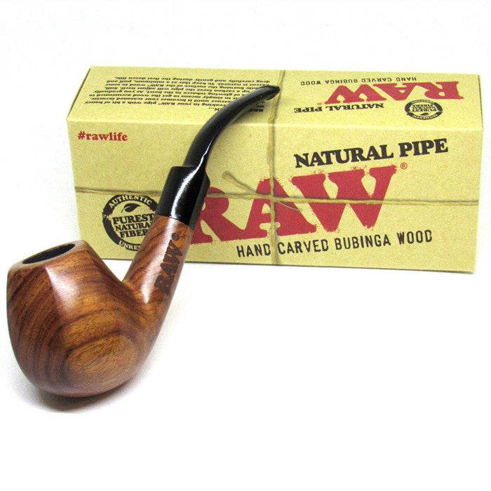 RAW Hand-Carved Bubinga Wood Smoking Pipe with Pouch - Bong Empire