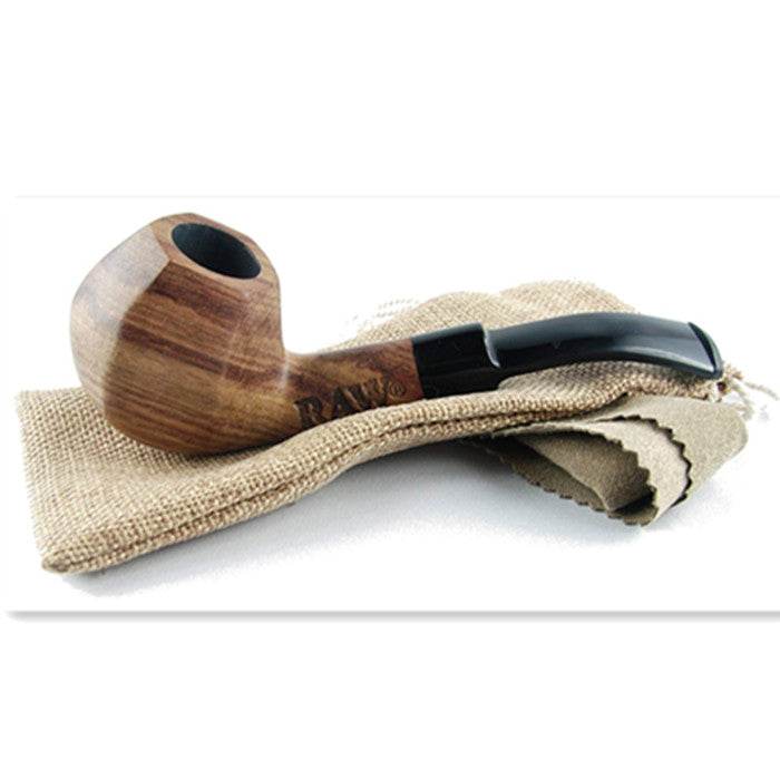 RAW Hand-Carved Bubinga Wood Smoking Pipe with Pouch - Bong Empire
