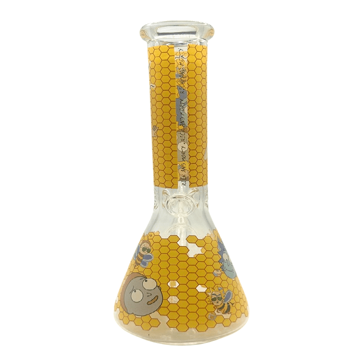 Rick And Morty Yellow Honeycomb Beaker Glass Bong 25cm - Bong Empire
