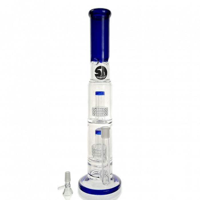 Stone Age Blue Double Percolator Glass Bong 45cm - Bong Empire