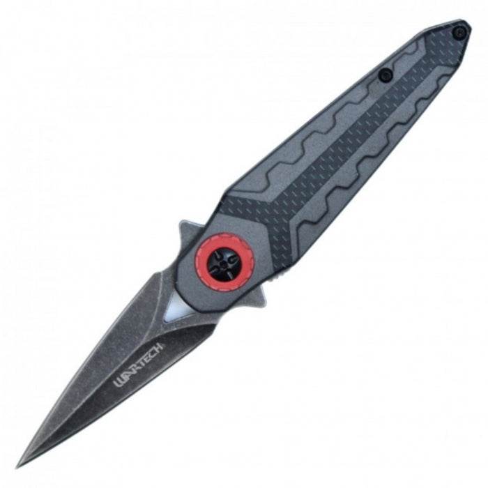 Wartech Black Aluminum Handle Stonewashed Blade Folding Knife 12cm - Bong Empire