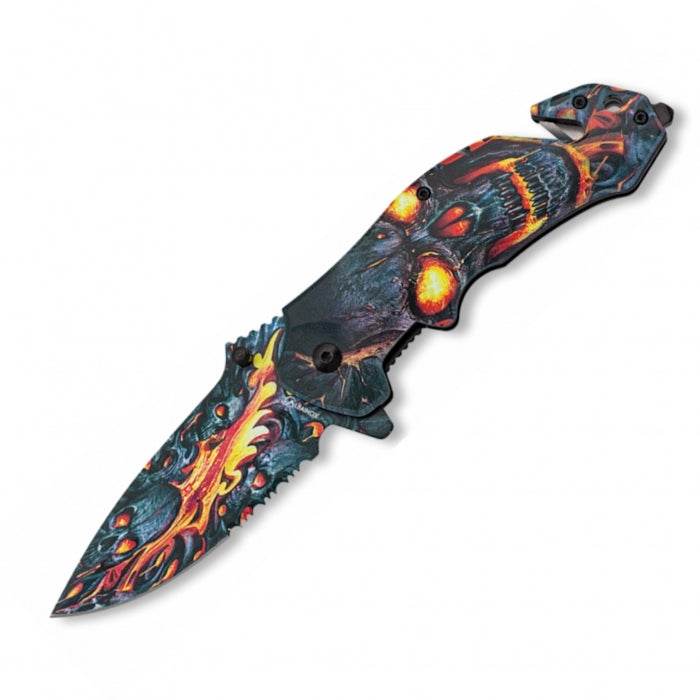 Albainox Skull On Flames ABS 3D Handle Folding Knife 13cm - Bong Empire