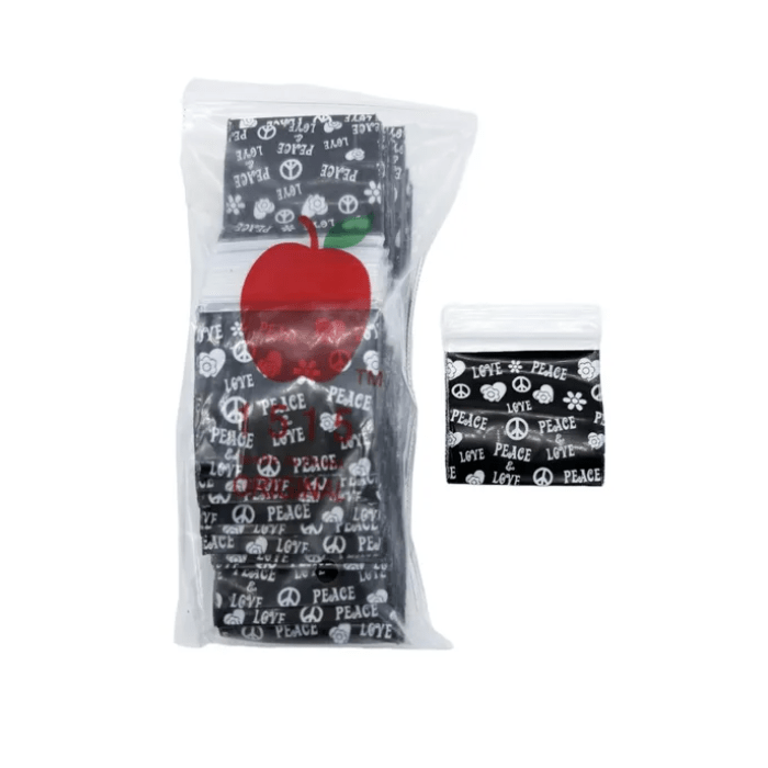 1515 Peace Love Apple Bags 100 Pack 38x38mm - Oz Sweet Puff