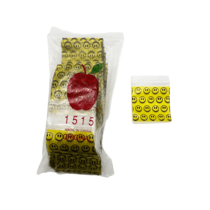 1515 Yellow Smiley Apple Bags 100 Pack 38x38mm - Oz Sweet Puff