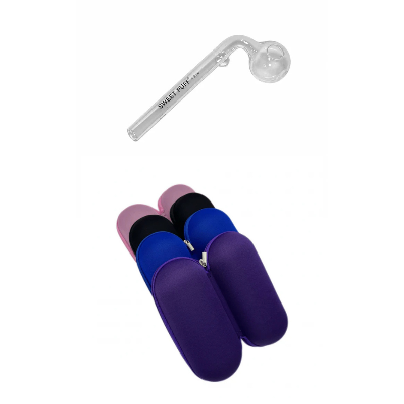 Sweet Puff Glass Pipe 11cm & Medium Case Bundle