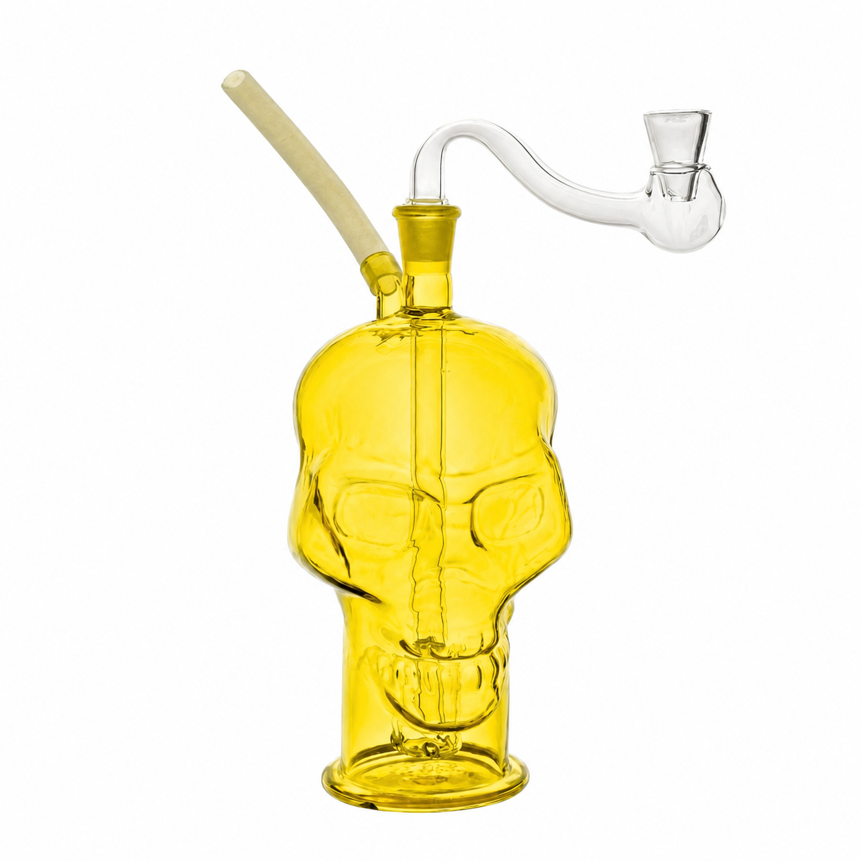 Skull Glass Bubbler Water Pipe 14cm Yellow