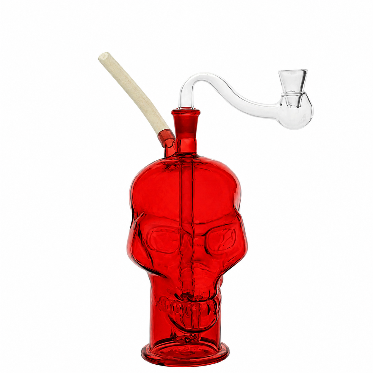Skull Glass Bubbler Water Pipe 14cm Red