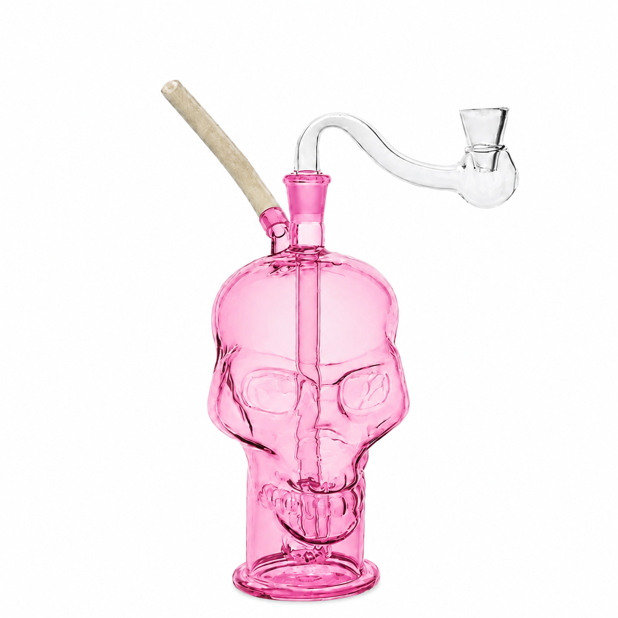 Skull Glass Bubbler Water Pipe 14cm Pink