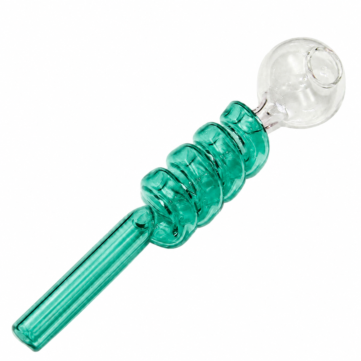 Curly Swirl Sweet Puff Glass Pipe 13cm Teal
