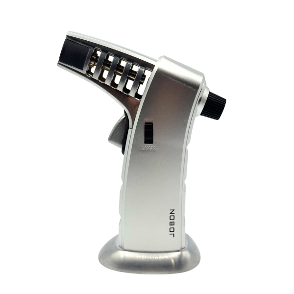 Jobon Torch Lighter Standing Single Jet 16cm Silver