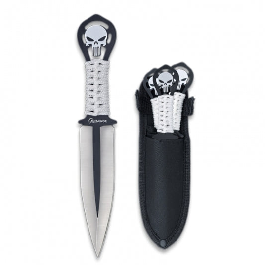 Albainox Skull Cord Wrapped Handle With Set Of 3 Throwing Knives 17cm