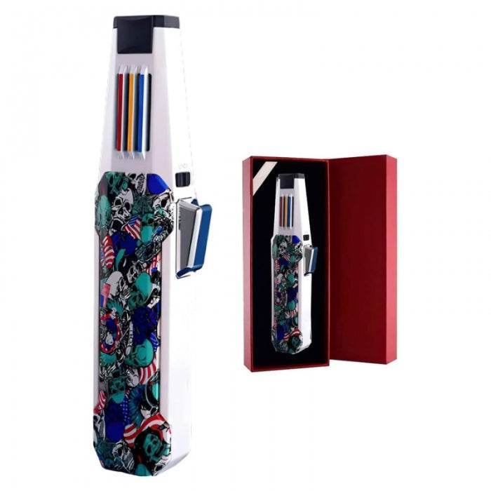 Jobon Zinc Alloy Adjustable Sharp Jet Flame Lighter 17cm Skull