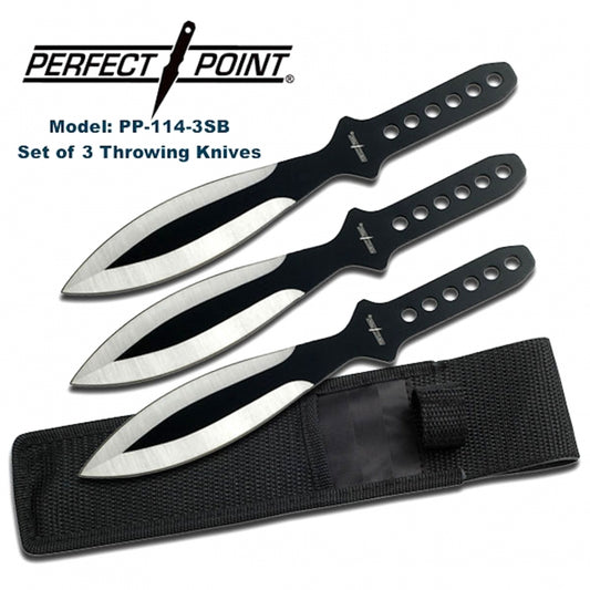 Perfect Point Satin Black Blade Set Of 3 Throwing Knives 23cm