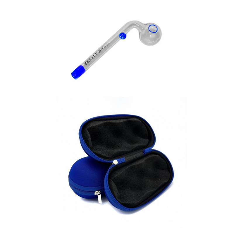 Matching Colour Sweet Puff Glass Pipe & Medium Case Bundle