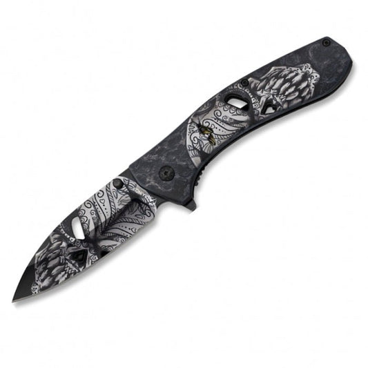 Albainox Skull Pocket Knife Black 13cm - Bong Empire