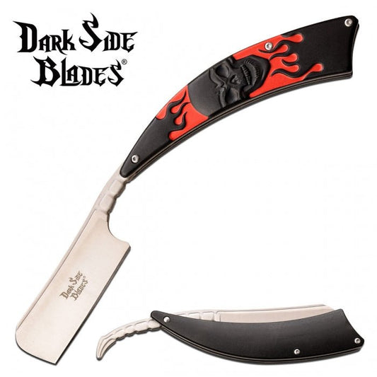 Dark Side Razor Red And Black Skull Handle Folding Knife - Bong Empire