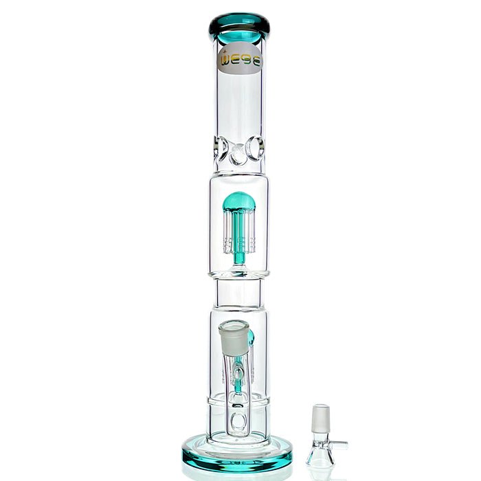 Double Mushroom Percolator Ice Catcher Straight Tube Glass Bong 43cm - Bong Empire