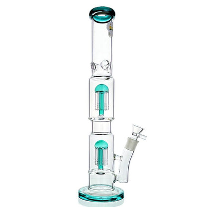 Double Mushroom Percolator Ice Catcher Straight Tube Glass Bong 43cm - Bong Empire