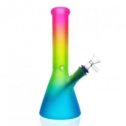 HBKing Frosted Rainbow Beaker Glass Bong 25cm (Pink, Green, Blue)