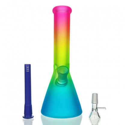 HBKing Frosted Rainbow Beaker Glass Bong 25cm (Pink, Green, Blue)