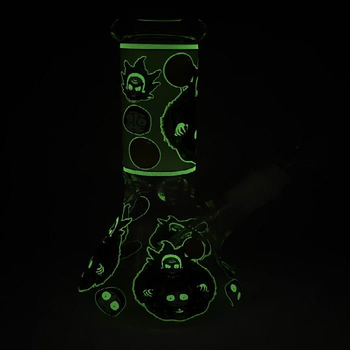 Glow in the Dark Rick And Morty Beaker Glass Bong 20cm - Bong Empire