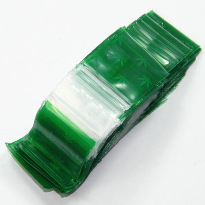 Green Weed Resealable Plastic Bags 25x25mm 100 Pack - Bong Empire