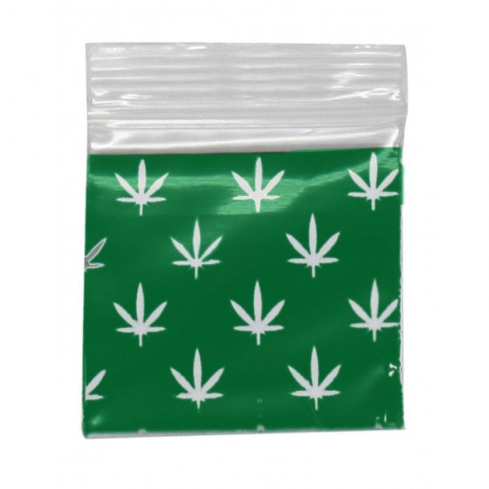 Green Weed Resealable Plastic Bags 25x25mm 100 Pack - Bong Empire