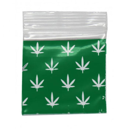 Green Weed Resealable Plastic Bags 25x25mm 100 Pack - Bong Empire