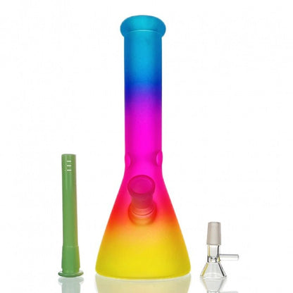 HBKing Frosted Rainbow Beaker Glass Bong 25cm (Blue, Pink, Yellow) - Bong Empire