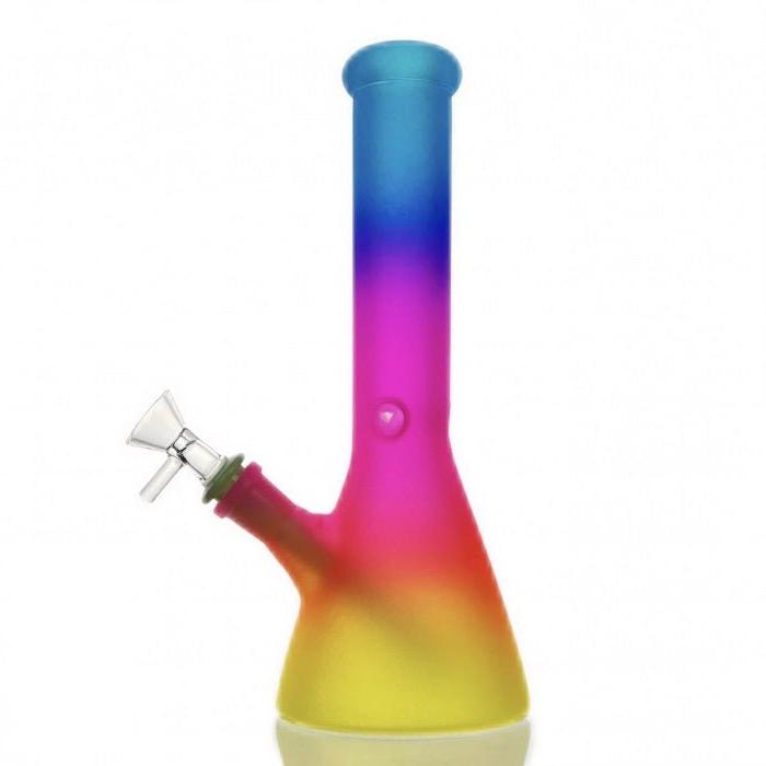 HBKing Frosted Rainbow Beaker Glass Bong 25cm (Blue, Pink, Yellow) - Bong Empire