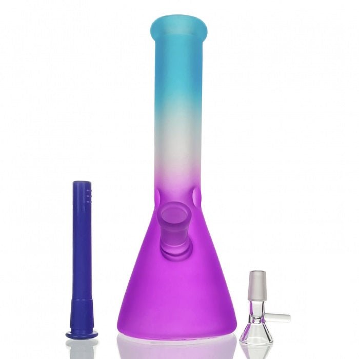 HBKing Frosted Rainbow Beaker Glass Bong 25cm (Blue, White, Purple) - Bong Empire