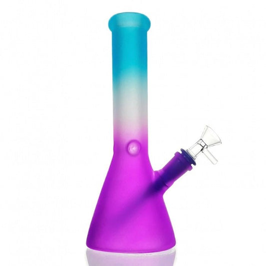 HBKing Frosted Rainbow Beaker Glass Bong 25cm (Blue, White, Purple) - Bong Empire