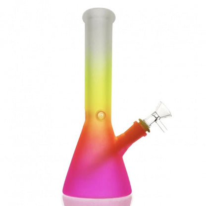 HBKing Frosted Rainbow Beaker Glass Bong 25cm (White, Yellow, Pink) - Bong Empire