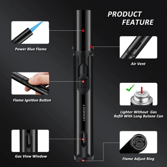 Honest Slim Jet Torch Lighter Refillable Butane 16cm